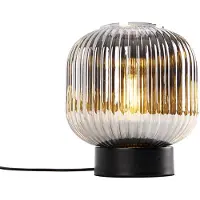 QAZQA Art Deco Tischlampe schwarz mit Rauchglas - Karel