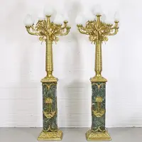 Casa Padrino Barock Stand Kronleuchter mit Marmor Säulen Set Mod1 Schwarz-Grün / Gold - Edel & Prunkvoll