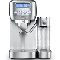 Caso Espresso Gourmet Latte, Siebträgermaschine mit integriertem Milchbehälter, 20 bar ULKA Pumpe, Tassenwärmeplatte, Silber, Edelstahl