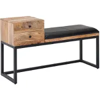 Wohnling Sitzbank mit Schubladen 100 cm Mangoholz massiv - Leder - MAIGA