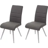 Mendler 2er-Set Esszimmerstuhl MCW-G55, Küchenstuhl Stuhl, Stoff/Textil Edelstahl gebürstet grau-braun