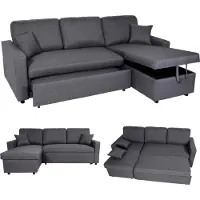 Mendler Ecksofa mit Bettkasten HWC-L17, Couch Sofa L-Form, Liegefläche Nosagfederung 228cm dunkelgrau