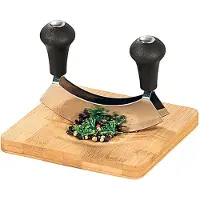 Kesper Kräuterschneidebrett Bambus mit Wiegemesser 16x16x1,8cm