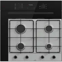 Böhme Einbaubackofen HB60F78PPB mit versenkbare Knebel + Gasline GAG60INX Gaskochfeld 60cm Edelstahl mit 4 Brennern