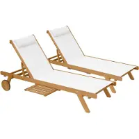 Oviala Business 2er-Set Sonnenliegen mit Kissen und Ablage aus weißem Holz