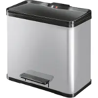 Hailo Öko duo Plus L Tret-Mülltrenner - freistehender 17+9 Liter Doppelmülleimer aus Stahlblech - Mülltrennsystem mit soft close Deckel - 2-fach Abfalltrenner für die Küche - Silber