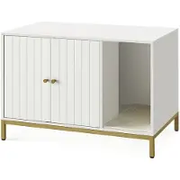 Feandrea Katzenklo-Schrank, Katzenhaus, Katzentoilette, mit Kratzmatte, hohe Beine, für Katzen, Beistelltisch, 80 x 50 x 55 cm, weiß-goldfarben PCL007W01