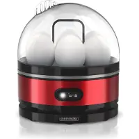Arendo Edelstahl Eierkocher 7-fach, 400 W, Edelstahl, Warmhaltefunktion, Härtegrad einstellbar, rot