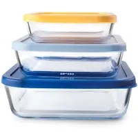 Ibili Set mit 3 -Kasserollen, Borosilikatglas, 610/1170/1940 ml, transparent/mehrfarbig