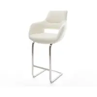 DELIFE Barstuhl Yago-Flex Bouclé Weiß Freischwinger flach Edelstahl Taschenfederkern