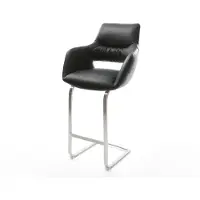 DELIFE Barstuhl Yago-Flex Echt-Leder Schwarz Freischwinger flach Edelstahl Taschenfederkern