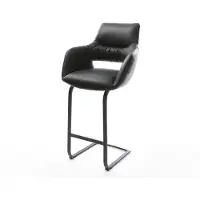 DELIFE Barstuhl Yago-Flex Echt-Leder Schwarz Freischwinger flach Metall Schwarz Taschenfederkern