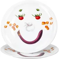 MamboCat 2er Set Smiley Pizzateller Ø30,5cm Servier-Platte Gemüse-Gesicht Porzellan