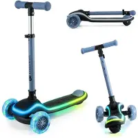 Kinderkraft RAKET - Kinderroller – 3 Räder – LED-Plattform & RGB-Räder – Höhenverstellbar – Klappbar – Ab 2 Jahren – Bis 50 kg - Blau
