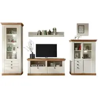Furn.Design Wohnwand "Hemsby" in weiß Pinie und Eiche Wotan Landhaus Schrankwand 4-teilig