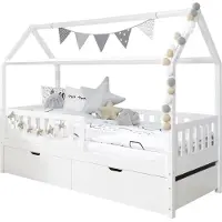 Ticaa kindermobel Hausbett "Traumhaus" mit 2er Schubkästen Kiefer Weiß Ticaa Weiß