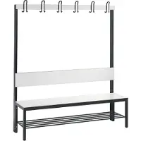 C+P Garderobenbank Basic Plus, 1-seitig, Rückenlehne, mit Schuhrost, Fußgestell schwarzgrau RAL 7021, B 1500 mm, Dekor weiß