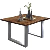 Casa Massiva Baumkantentisch 90x90 cm Mephisto, Akazienholz massiv + nussbaumfarben lackiert, Esstisch mit Silber lackiertem U-Gestell, Esszimmertisch/Holztisch, Tischplatte 26 mm