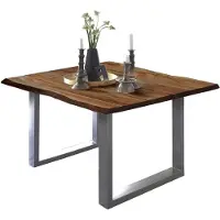 Casa Massiva Esszimmertisch 80x80 cm ULM, Baumkantentisch nussbaumfarben, Akazienholz massiv, U-Gestell aus Metall Silber