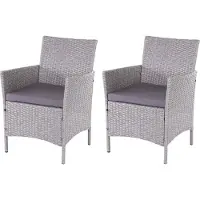 Mendler 2er-Set Poly-Rattan Gartensessel Halden, Korbsessel grau, Kissen anthrazit