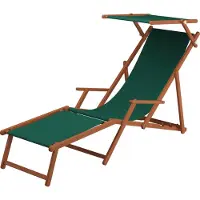Erst-Holz Liegestuhl Sonnenliege grün Fußablage Sonnendach Gartenliege Holz Deckchair Gartenmöbel 10-304FS