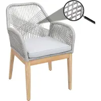 Mendler Gartenstuhl HWC-H56b, Sessel Outdoor Stuhl, wetterfest Seilgeflecht Rope Holz Akazie hellgrau Kissen hellgrau