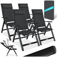 Kesser Gartenstuhl Hochlehner mit Armlehnen Aluminium Klappstuhl inkl. Kopfkissen Campingstuhl 7-Fach Verstellbar Rückenlehne Atmungsaktiv & Wetterfest Klappbar & Anti-Rutsch