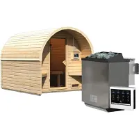 Karibu Fasshaus "lfe" SET naturbelassen mit Ofen 9 kW Bio ext. Strg., Kabel, Dachfolie