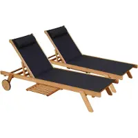 Oviala Business 2er-Set Sonnenliegen mit Kissen und Ablage aus schwarzem Holz