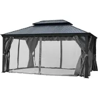 Jet-Line Pavillon Gartenpavillon 3,65x3,65m BAGDAD anthrazit aus Aluminium mit Hardtop aus Metall Sonnenschutz für Terrasse Garten