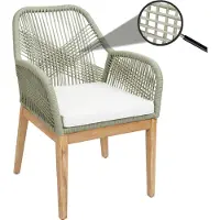 Mendler Gartenstuhl HWC-H56b, Sessel Outdoor Stuhl, wetterfest Seilgeflecht Rope Holz Akazie grün Kissen creme
