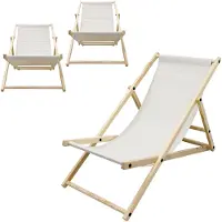 ECD-Germany 3x Liegestuhl klappbar aus Holz, Beige, bis 120kg, 3 Liegepositionen, Sonnenliege Gartenliege Relaxliege Strandliege Strandliegestuhl