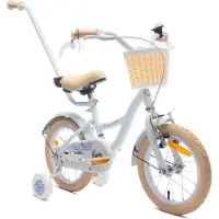 Sun baby Flower Bike Kinderfahrrad für Mädchen 14 Zoll, ab 3 Jahre, mit Stützrädern, abnehmbarer Schubstange, Korb, Klingel, Rücktrittbremse & V-Brake