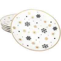 MamboCat 6x Stars schwarz & gold Kuchenteller Steingut 6 Pers. Dessertteller Weihnachten