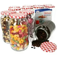 MamboCat 12er Set Rundglas 1062 ml To 82 rot karierter Deckel incl. Diamant Gelierzauber Rezeptheft