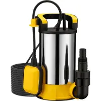 Wiltec Tauchpumpe mit Schwimmer Edelstahl 400 W, flachabsaugende Pumpe bis 1 mm, Tiefbrunnenpumpe bis 7 m Tiefe & 5 m Förderhöhe, Flachsaugerpumpe für Klarwasser