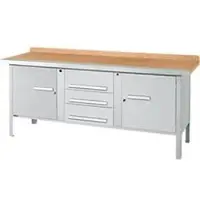 Schäfer Shop Kastenwerkbank PWi 200-4, Buche Multiplexplatte, mit Stahlkante, bis 750 kg, B 2000 x T 700 x H 840 mm, Weißaluminium