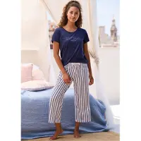 S.oliver Red Label Pyjamaoberteil blau Gr. 48/50 für Damen. Rundhals und Druck, Print. Basic
