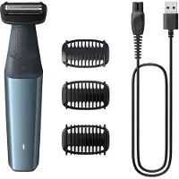 Philips Bodygroom Series 3000 BG3027/05 Wasserfester Trimmer für Körper und Intimbereich, Nass & Trocken, Keine Wartung – muss nicht geölt werden, Akku, Schwarz, Blau