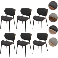 Mendler 6er-Set Esszimmerstuhl HWC-O45, Bugholz Stoff (370g/m²) - Walnuss-Optik, dunkelgrau