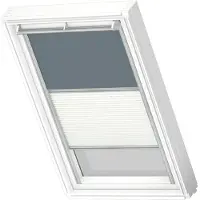 Velux Vorteils-Set Verdunkelungsrollo uni blaugrau und Faltstore Plissee weiß manuell Rahmen aluminium DFD PK08 4581S