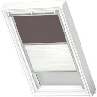 Velux Vorteils-Set Verdunkelungsrollo uni taupe und Faltstore Plissee weiß manuell Rahmen aluminium DFD P10 4577S