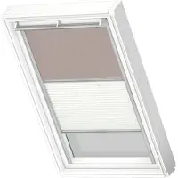 Velux Vorteils-Set Verdunkelungsrollo uni hell-taupe und Faltstore Plissee weiß manuell Rahmen aluminium DFD P10 4580S
