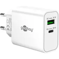 Goobay USB-C PD GaN Dual-Schnellladegerät (30 W) weiß 1x USB-C-Anschluss (Power Delivery) und 1x USB-A-Anschluss (Quick Charge)