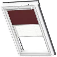 Velux Vorteils-Set Verdunkelungsrollo uni dunkelbraun und Faltstore Plissee weiß manuell Rahmen aluminium DFD PK10 4559S