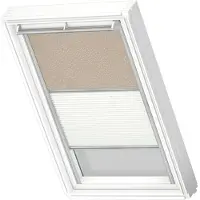 Velux Vorteils-Set Verdunkelungsrollo sandbeige gepunktet und Faltstore Plissee weiß manuell Rahmen aluminium DFD M04 45