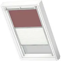 Velux Vorteils-Set Verdunkelungsrollo uni rosenholz und Faltstore Plissee weiß manuell Rahmen aluminium DFD U08 4578S