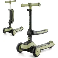 Kinderkraft HALLEY 2in1 - Laufrad & Dreirad Roller, für 1- bis 5-Jährige, leuchtende PolyurethanRäder, verstellbarer Lenker, nur 3 kg leicht - Grün