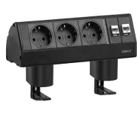 Evoline Dock DATA SMALL 3-fach Steckdose mit Befestigungszwinge, schwarz