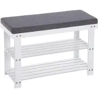 Songmics Schuhbank aus Bambus, Schuhregal mit 2 Ebenen, stabil, für Eingangsbereich, Wohnzimmer, Traglast 150 kg, 71 x 29 x 49 cm, Weiß und Grau LBS604W01